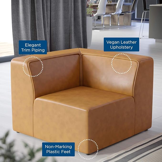 Modway Mingle Vegan Leather Sectional Sofa Corner Chair in Tan
