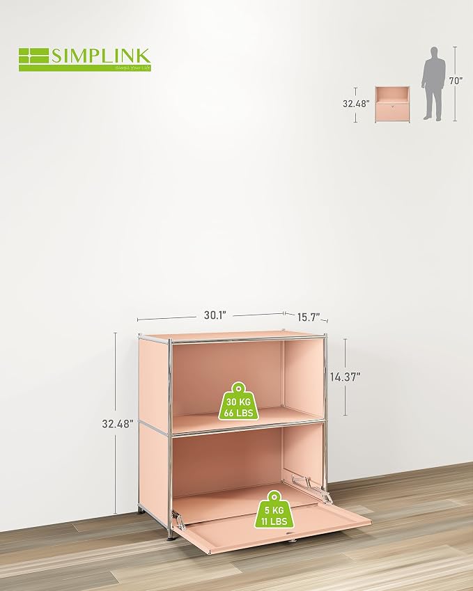 32.5-Inch Flip-Top Side Table & Buffet Cabinet with Detachable Wheels, Ample Storage, DIY Corner Bookshelf, Wall Shelf, Cube Organizer, Bedside Table – Modern Home Decor, Pink - Image 3