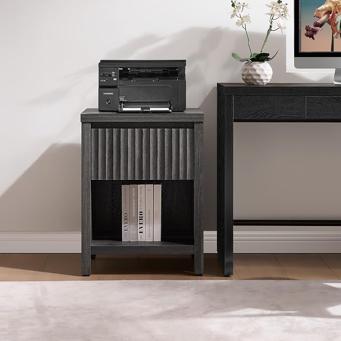 SICOTAS Fluted Night Stand Set of 2, Modern Nightstands with Drawer, Farmhouse Bedside Table with Storage Shelf, Large End Tables Bed Side Tables for Bedroom, Black Oak - Image 9