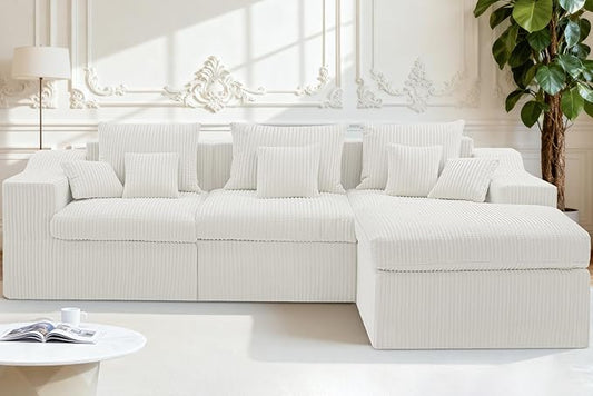 Homguava Modular Sectional Couches for Living Room,101" Cloud Couch with L-Shape Chaise,Comfy Sofa Living Room Couch with Deep Seat,No Assembly (Cordury Beige)