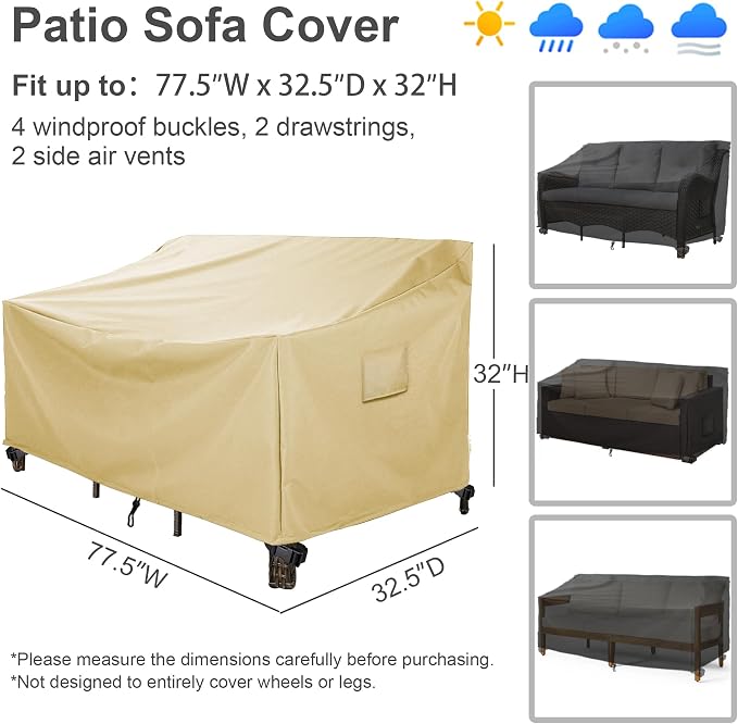 Patio Furniture Covers,Outdoor Furniture Cover Waterproof,Patio Furniture Set Covers for 4 Piece Outdoor Conversation Set,Patio Covers Set-XX-Large (Beige) - Image 5