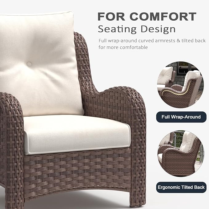 LayinSun 3 Pieces Outdoor Patio Furniture Set, Rattan Wicker Chairs Sets with Armchairs and Coffee Table