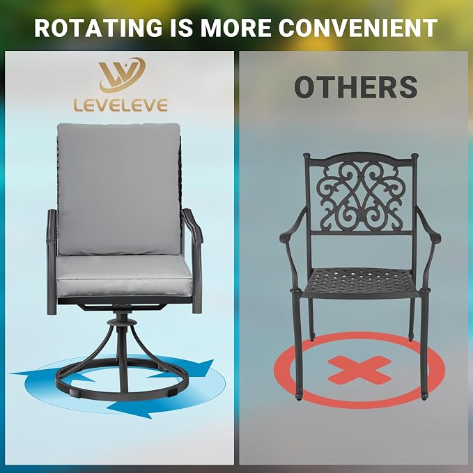 LEVELEVE 2-Piece Swivel Dining Chairs, Outdoor Patio Bistro Chairs for Lawn, Garden, Deck, Backyard & Porch (Matching Series for 5-Piece Set) - Image 6