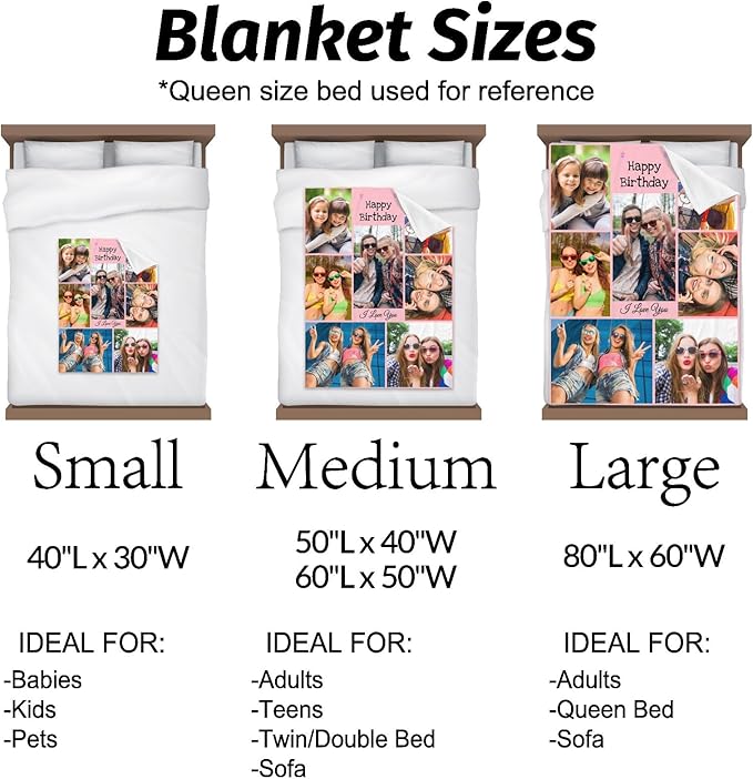Printwoo Custom Blanket with Photos, Personalized Photo Blankets Using My Own Photo, Customized Blankets with Picture, Personalized Birthday Gifts for Women Men, Personalized Gifts for Best Friends
