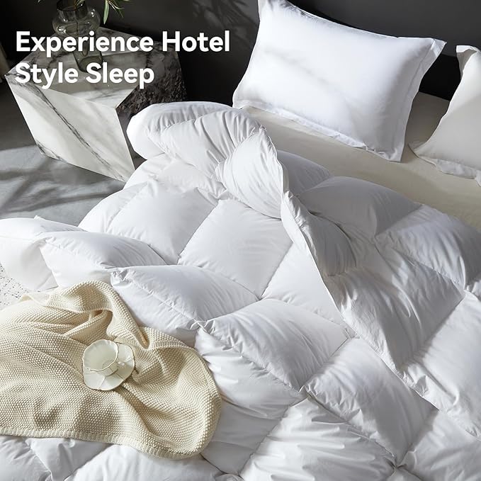 L LOVSOUL Goose Feather Down Fiber Comforter Oversize King Size, 100% Organic Cotton Fabric Duvet Insert,1200TC,750+Fill Power, Hotel Collection, All Season White Bedding Comforters with 8 Tabs