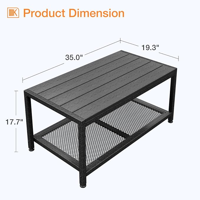 ODK Outdoor Coffee Table with Double-Layer Storage, Rectangle Weather-Resistant Patio Coffee Table for Garden, Balcony, Hot Tub, Poolside, Heavy-Duty Metal Frame, Black - Image 3
