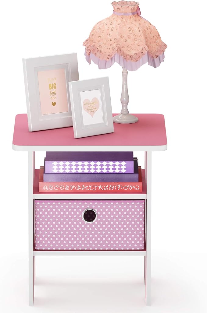 Furinno ANDREY Side Table, End Table, Night Stand with Open Shelves and Storage Bin, Bedside Table, for Living Room, Bedroom, Pink - Image 4