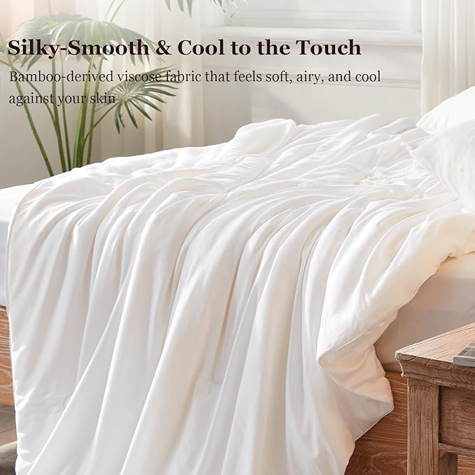 Globon Cooling Comforter California King Size, Lightweight Summer Comforter for Hot Sleepers, Ultra Soft Bamboo Viscose Fabric, Breathable & Moisture Wicking,Soy Fiber Blend Fill, White