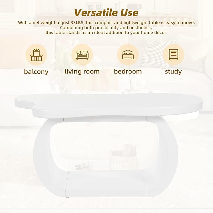 Merax Modern Cloud Coffee Table with Curved Legs, Wood Cream Style Irregular Center End Tables for Living Room, Reception Room, Apartment, Easy Assemble, White