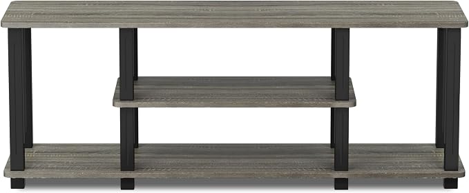 Furinno Turn-N-Tube No Tools 3D 3-Tier Entertainment TV Stand up to 50 inch TV, Square Tubes, French Oak Grey/Black - Image 5
