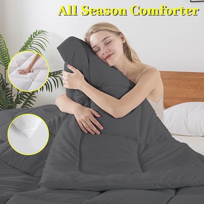 BedTreat Down Alternative Full Duvet Insert with Corner Tabs, All Season Quilted Bed Comforter Box-Stitched Full Comforter Grey, Machine Washable Microfiber Bedding