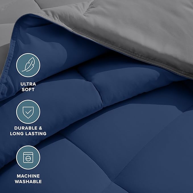 Bare Home Full Comforter - Reversible Colors - Goose Down Alternative - Ultra-Soft - Premium 1800 Series - All Season Warmth - Bedding Comforter (Full, Dark Blue/Grey)
