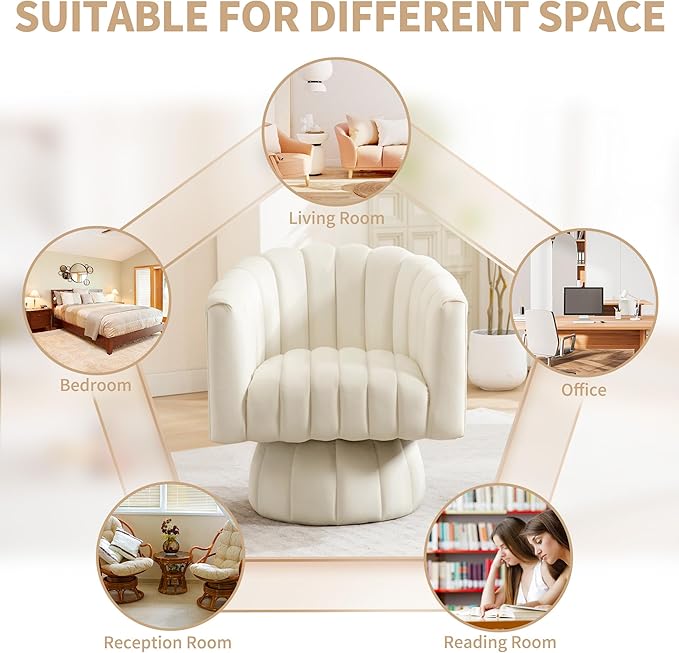 Swivel Accent Barrel Chair - Cute Comfy Small Round 360° Arm Chair Velvet Sofa Club Reading Chair for Living Room Bedroom Office Beige