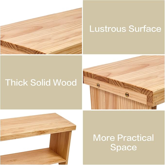 43" Solid Wood Farmhouse Bench, Entryway Bench with Storage Shelf, Narrow Rustic Indoor Bench for Bedroom, Entryway, Hallway, Dining - Image 7