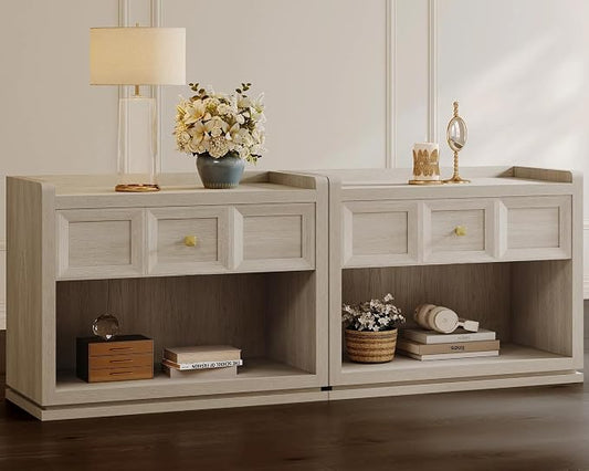 SICOTAS 31" Wide Nightstands Set of 2, Large Night Stands with Drawer, Oversized King Size Nightstand Bedside Table for Bedroom, Farmhouse End Side Table Set of 2 with Round Corners,Grey White Oak by SICOTAS