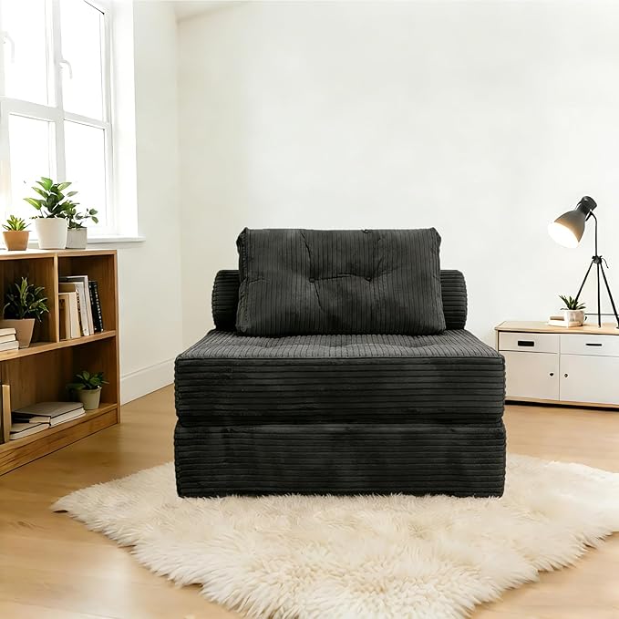 ANONER Folding Sofa Bed, Sectional Couches with Deep Seat and Pillow, Futon Floor Couch, Versatile Convertible Sleeper Chair, Boneless Chaise Lounge, Fold Out Chair Bed for Living Room, Dark Grey