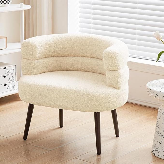 Makeup Vanity Chairs with Back,Office Desk No Wheels,Comfy Fabric Easy to Install for Living Room,Bedroom,Home,Office,Dressing Room-Beige White