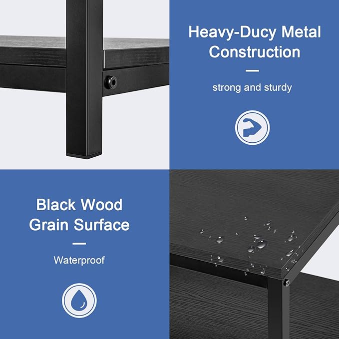 YSSOA 31x20x16 inch Home Table with Storage Shelf for Living Room and Office, Easy Assembly, Black, 2-Tier