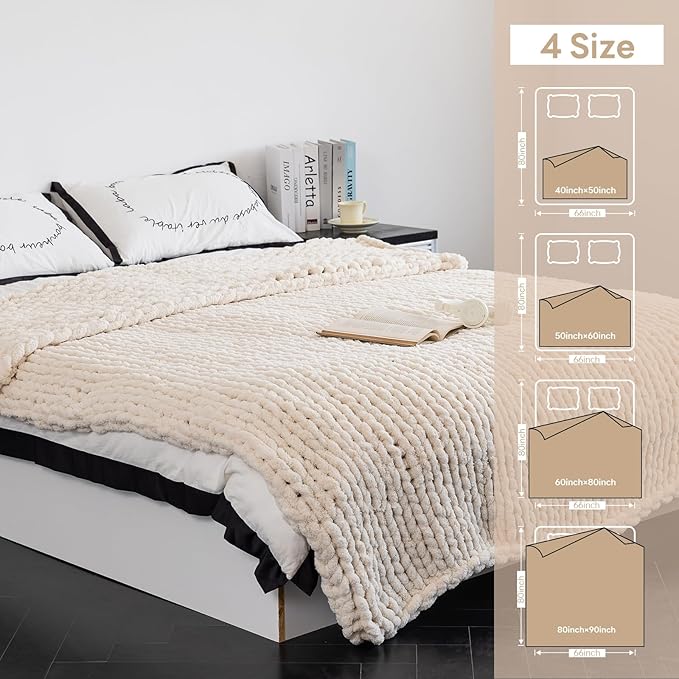Chunky Knit Blanket - Luxury Soft Cozy 40 * 50 Throw Blanket,100% Woven Blanket Rope Knot Throw Blanket for Couch, Sofa, Home Decor, Gift - Machine Washable (Cream, 40 * 50)