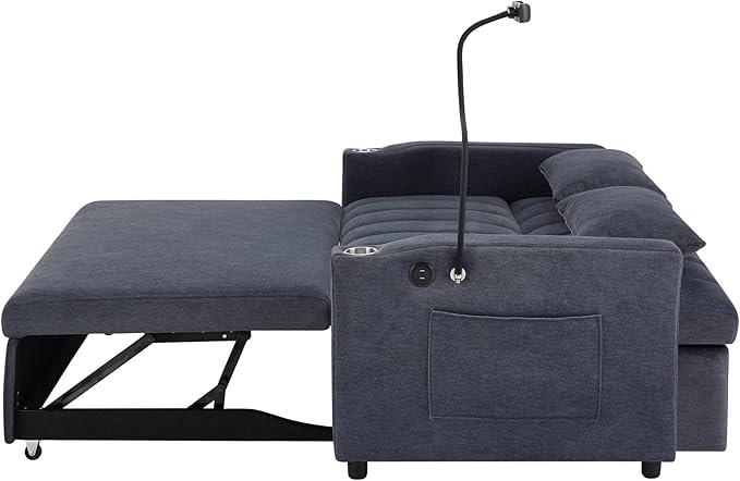 Eafurn 3 in 1 Convertible Sleeper Sofa Bed - Pull Out Couch Bed with Side Pockets, 55.9" Futon Love Seat Sleeper with Cup Holders and 360°Swivel Phone Holder for Living Room