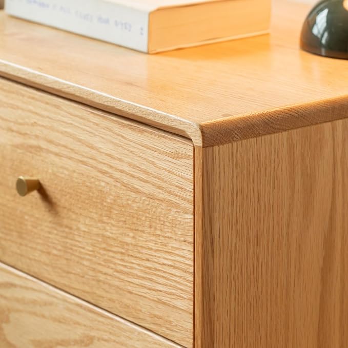 100% Solid Wood Nightstand, Natural Oak Nightstands with 2 Drawers, Mid Century Modern Night Stand, Small Bedside Table for Low Bed, Wooden Night Stands for Bedroom(19.69" H) - Image 4