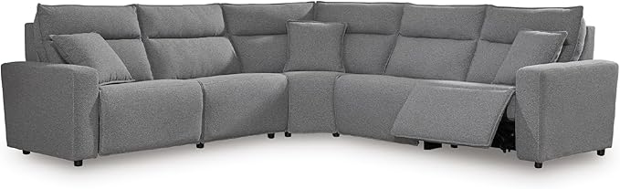 Signature Design by Ashley Modern ModMax II Stain Resistant L-Shape Symmetrical 5-Piece Power Reclining Sectional, Adjustable Headrest and USB Charging Ports, Gray