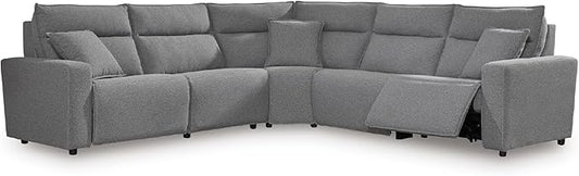 Signature Design by Ashley Modern ModMax II Stain Resistant L-Shape Symmetrical 5-Piece Power Reclining Sectional, Adjustable Headrest and USB Charging Ports, Gray