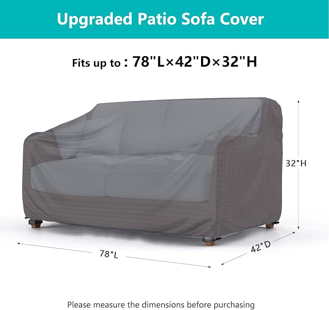 Patio Sofa Cover Waterproof - Heavy Duty 3-Seater Outdoor Couch Cover, Patio Furniture Covers with Air Vent and Handles, 78"L ×42" D×32" H, Gray - Image 2