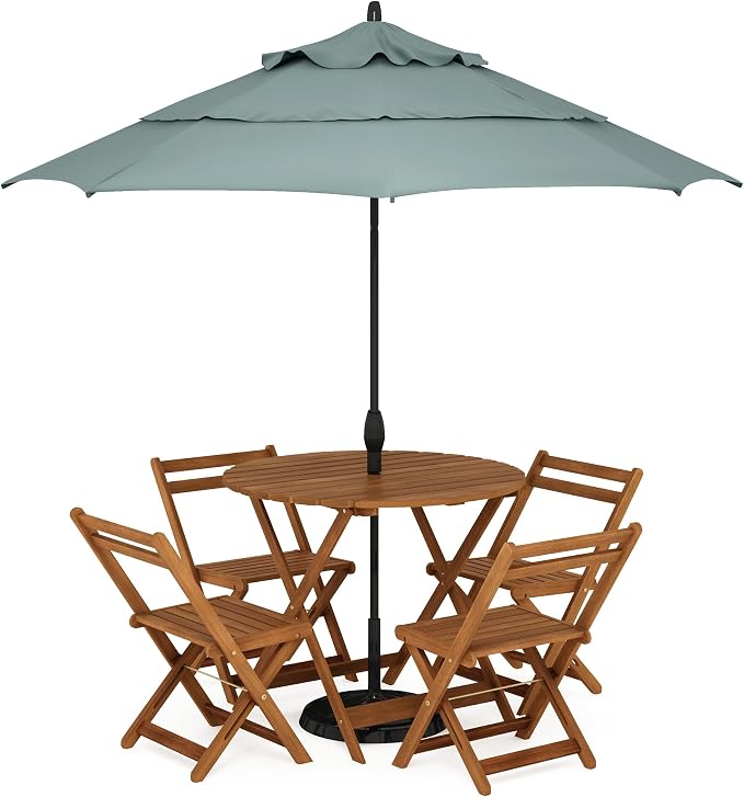 Furinno TIOMAN Folding Patio Dining Table, 35-Inch Round Outdoor Wooden Table with Umbrella Hole, 2-4 Person Patio Table for Garden, Balcony, Porch, Light Wood - Image 4