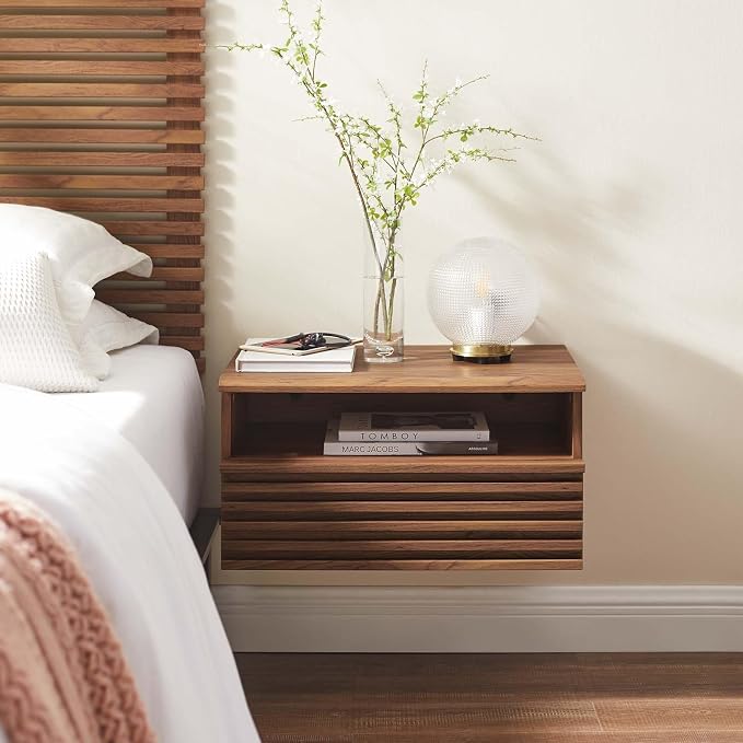Modway Render Mid-Century Modern, Wall-Mount Nightstand, Walnut - Image 2