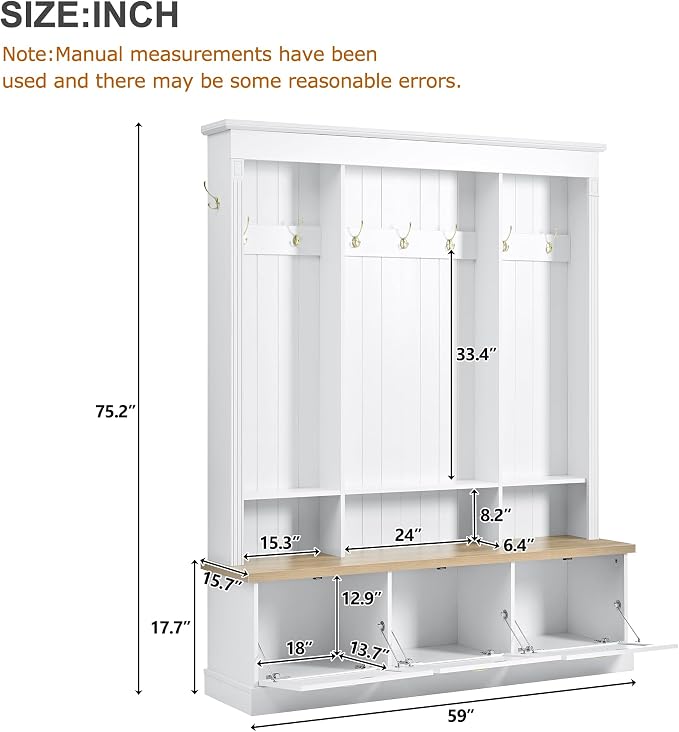 LUMISOL Hall Tree with Storage Bench and Shoe Storage, Coat Rack with Shelves and 9 Hooks, LED Light Entryway Bench with 3 Large Cabinets, for Entrance Mudroom Living Room, White - Image 2