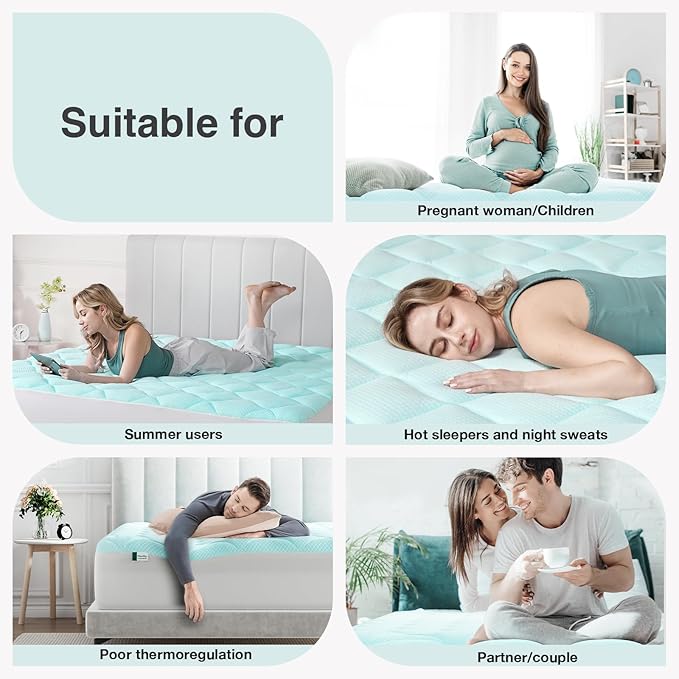 Novilla Cooling Mattress Topper Twin Size, Cooling Factors Infused Mattress Pad for Hot Sleepers, Breathable Mattress Cover with Deep Pocket, Soft Down Alternative Bed Topper for Back Pain Relief