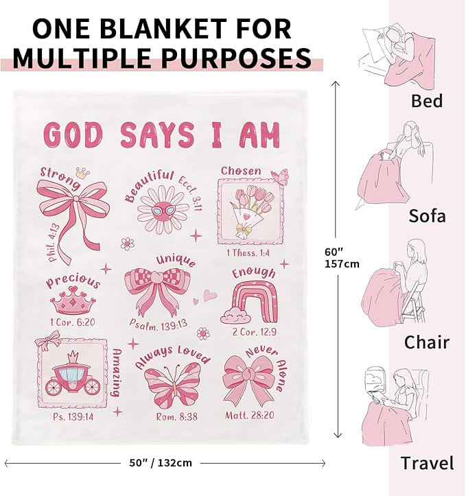 Baptism Gifts for Girl Christening, Christian Gifts for Girls, Flannel Soft Girl Blanket Decor, Christian Gift for Women on Birthday Christmas, Bible Verse Scripture Prayer Blanket