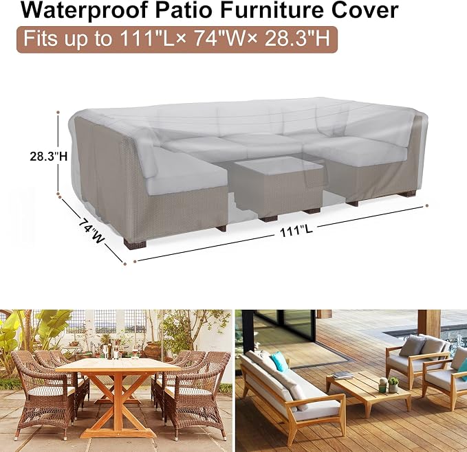 Patio Furniture Set Cover Waterproof, Mrrihand Outdoor Sectional Sofa Set Cover Heavy Duty 600D Table and Chair Set Cover 111" L× 74" W× 28.3" H - Image 2