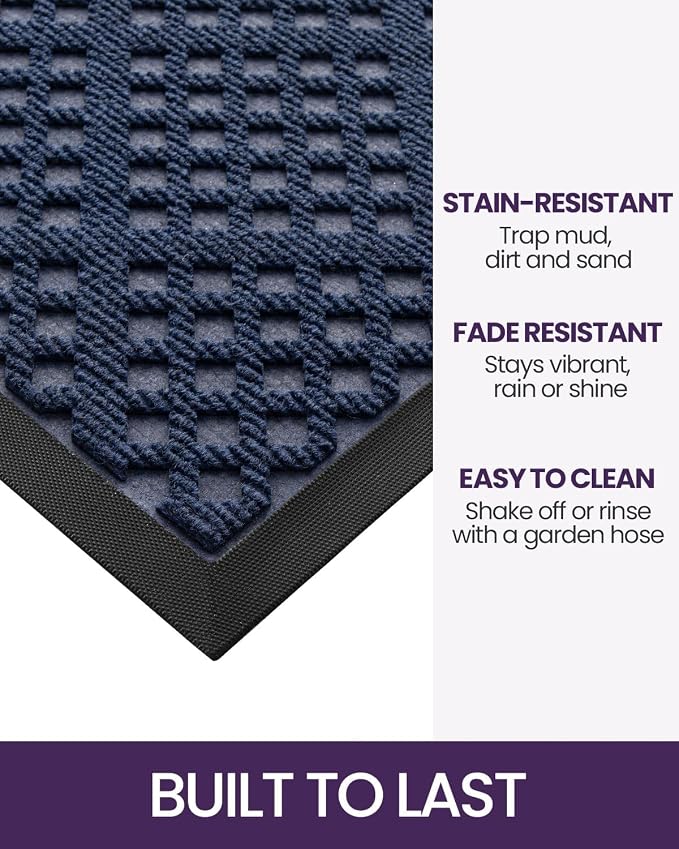 DEXI Front Door Mat Outside Entrance, 17x30 Entryway Rubber Back Doormat Heavy Duty, Non Slip Low Profile Welcome Entry Mats for Inside House Floor Exterior Patio, Blue - Image 3