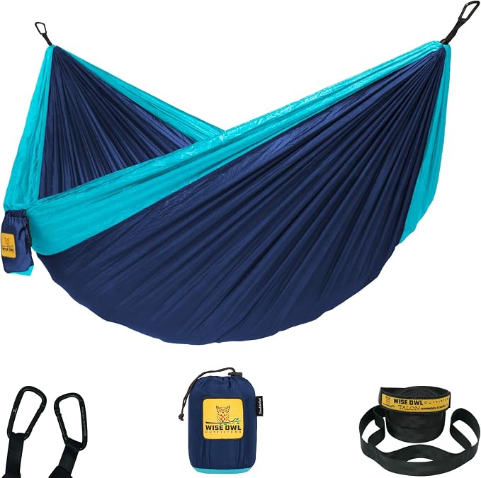 Wise Owl Outfitters Camping Hammock – 500lbs Portable Hammock with Tree Straps - Travel, Backpacking, Hiking, Outdoors Camping Gear - Single or Double by WiseOwlOutfitters