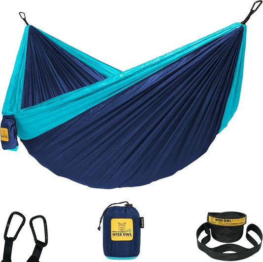 Wise Owl Outfitters Camping Hammock – 500lbs Portable Hammock with Tree Straps - Travel, Backpacking, Hiking, Outdoors Camping Gear - Single or Double by WiseOwlOutfitters