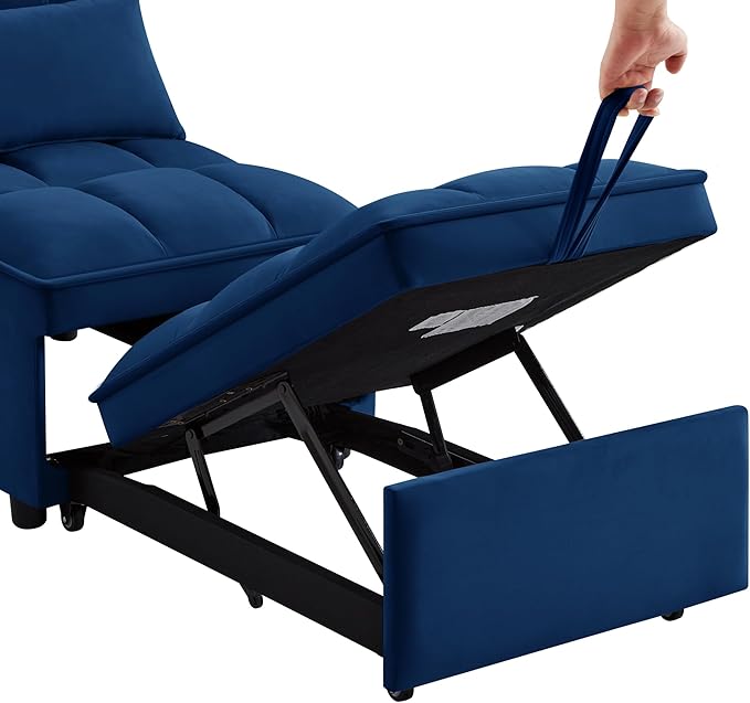Ball & Cast 4 in 1 Convertible Sleeper Chair, Velvet Single Sofa Bed with Side Pockets,Pull Out Couch with Adjustable Backrest and Pillow, Multi-Function Chaise Lounge for Livingroom,Navy