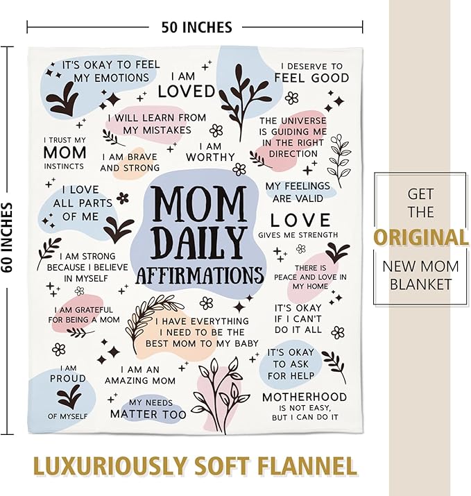 BaubleDazz First Mothers Day New Mom Gifts Blanket, Mama Daily Affirmations, Postpartum Pregnancy Gift for First Time Moms, Mommy to Be, Mama, New Mom Essentials, Birthday Gifts for Moms(50" x 60")