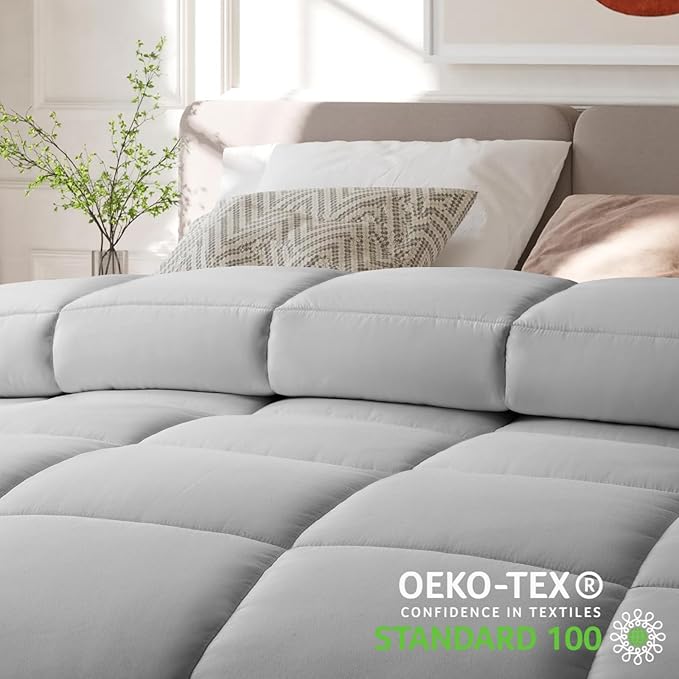 COHOME Quilted King Size Comforter - All-Season Down Alternative Duvet Insert - Luxury Hotel Warm Comforter with Anti-Clump Tech & 8 Tabs - Reversible - Breathable - Light Grey(90"x102")