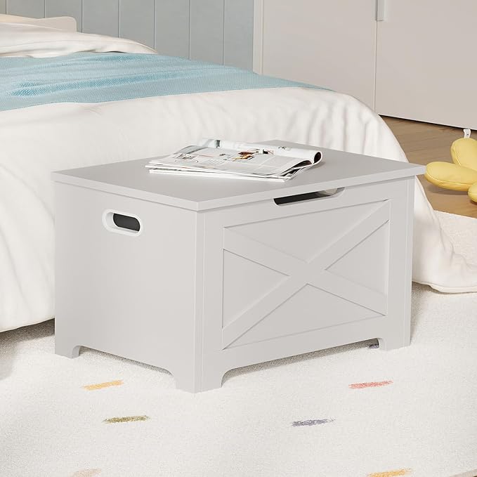 GarveeHome 23.6 in Storage Chest, Wooden Storage Bench with Safety Hinge, Easy Assembly, Large Shoe Bench for Entryway, Living Room, Bedroom - Image 2