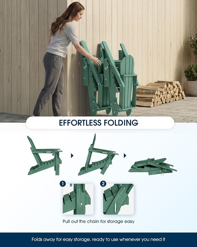 MUCHENGHY Folding Adirondack Chairs Set of 2, Patio Chairs, Lawn Chairs, Outdoor Chairs, Adirondack Chair Plastic, Fire Pit Chairs, Weather Resistant with Cup Holder for Deck, Backyard, Garden(Green) - Image 6