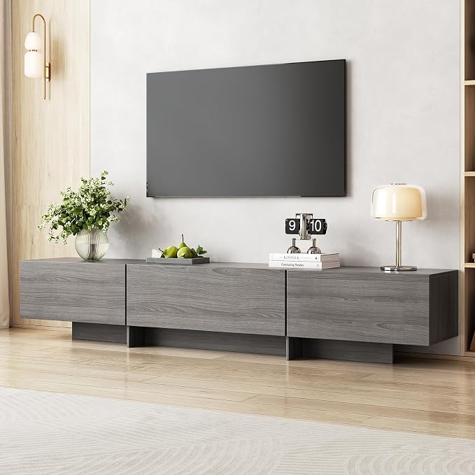 76.4'' Modern TV Stand for Living Room, Mid Century Modern TV Console,Entertainment Center with 3 Drawers, Large Storage Cabinet Table, Media Cabinet for Living Room, Bedroom, Grey by ukaocai