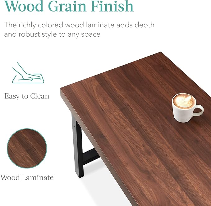 Best Choice Products 44in Modern Coffee Table Butcher Block Top Large Accent Table, Rectangular Wood Industrial Rustic Coffee Table for Living Room w/ 2in Metal Legs, 3in Tabletop - Brown