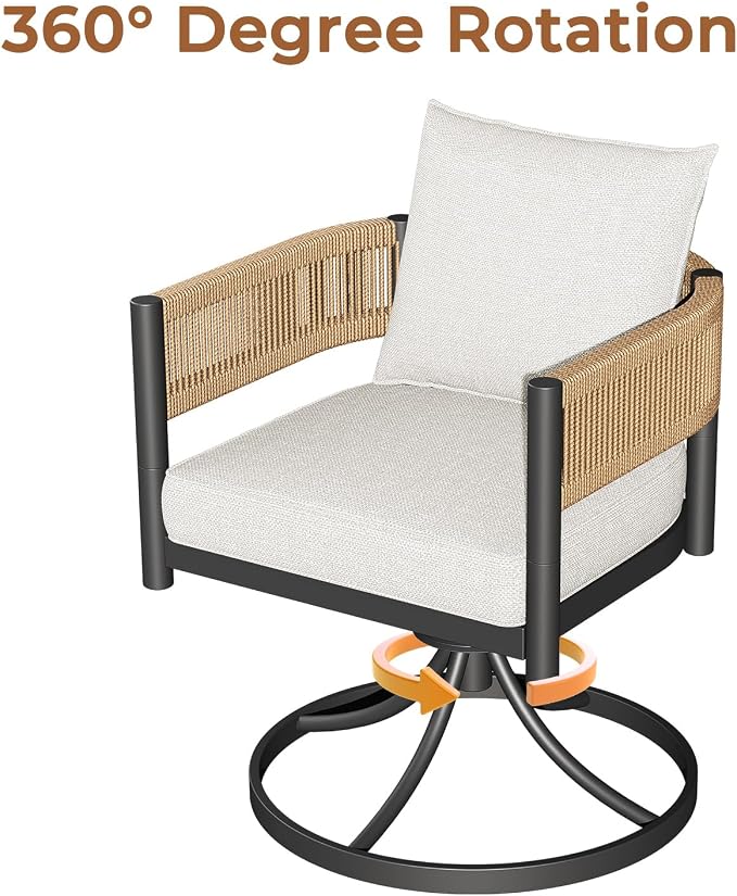 Grand patio Outdoor Dining Set for 6, 7PCS Patio Table and Chairs Set, Metal Woven Wicker Swivel Patio Chairs with Thickened Cushions & Rectangular Woodgrain Dining Table with Umbrella Hole (Natural) - Image 2