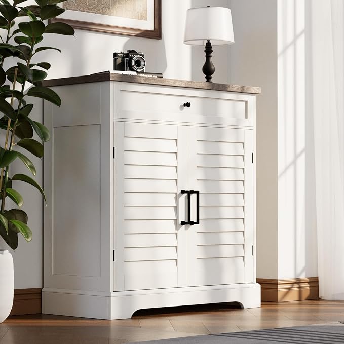 ChooChoo Farmhouse Shoe Cabinet with Doors, 4-Tier Shoe Storage Cabinet with Drawer and Shelves, Wooden Shoe Rack Organizer for Entryway, Hallway, Closet, White by ChooChoo