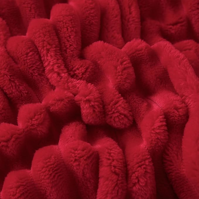 Red Sherpa Fleece Throw Blanket 90”×90” for Couch Sofa Bed,Super Soft Cozy Plush Double Side Thick Flannel Blanket with Striped Design Lightweight for Adults,Woman,Girls