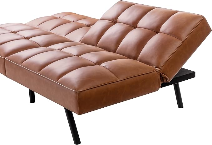 Futon Sofa Bed, Comfortable Futon Sofa Couch, Memory Foam Convertible Loveseat Sofa Bed, Split Back & Seat, Brown