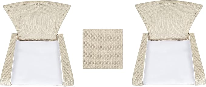 SAFAVIEH Outdoor Patio Furniture Collection Edna 3-Piece Lounge Set with Beige Faux Rattan Armchairs, Cushions & Side Table, Conversation Seating (PAT7719B)