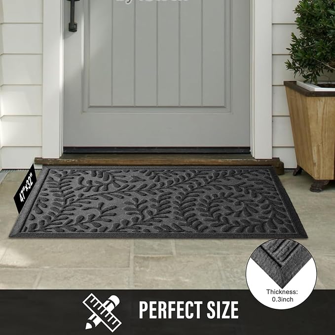 HIYARD Front Door Mat, Absorbent Dirt Trapping Welcome Door Mat Indoor Outdoor, Non Slip Entry Mat, Indoor Outdoor Door Mats, Fade Resistant, Low Profile Doormat for Entryway, 47×32, Grey - Image 2